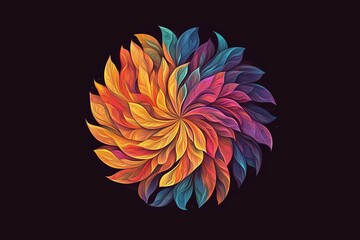 An abstract illustration of a bright and beautiful flower in a round shape, featuring vivid colors and dynamic design elements, perfect for artistic and modern projects