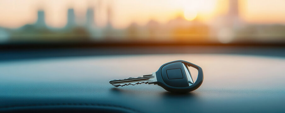 A luxury car key fob resting on a polished dashboard - Powered by Adobe
