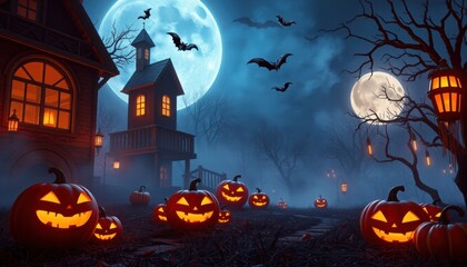 Fototapeta premium halloween background with pumpkins
