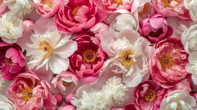 Bouquet of peony. Floral top view. Video of beautiful peony flower