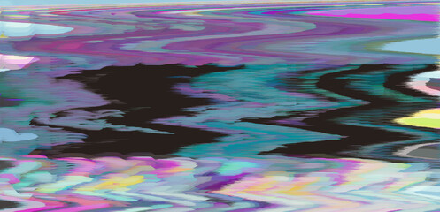 Glitchy background depicting a broken VHS screen and video decay.