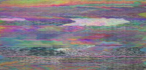 Glitchy background depicting a broken VHS screen and video decay.