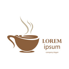 logo design of hot coffee in a glass with smoke