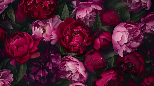 Bouquet of peony. Floral top view. Video of beautiful peony flower