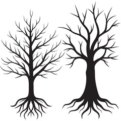  Leafless winter tree silhouette vector icon illustration on white background.