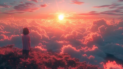 Obraz premium Sunset Above the Clouds: A Dreamy Landscape