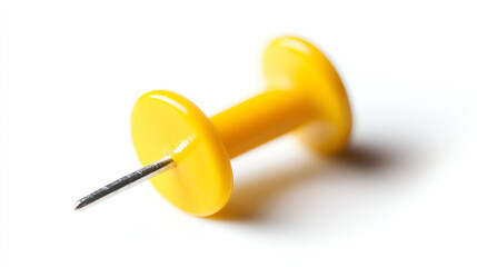 yellow pin isolated on a white background Pin with ball-shaped head, yellow pushpin isolated on white background Push pin, Drawing pin, Office equipment with clipping path