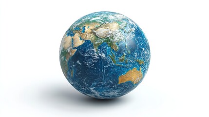 Isolated on white, planet Earth's geography highlights Australia, Oceania, and Southeast Asia.