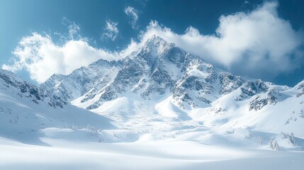 Obraz premium Mountain landscape with white snow and a blue sky.