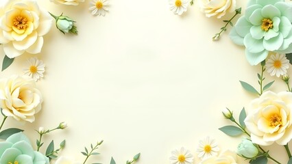 Obraz premium Delicate International Women's Day card background with floral border in soft colors copy space