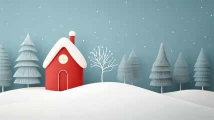 Fototapeta premium Cozy Christmas Cottage Amid Snowy Winter Wonderland Landscape