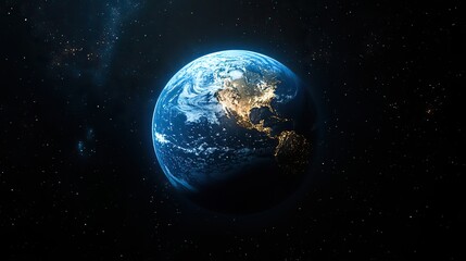 Outer space frames planet Earth in high detail.
