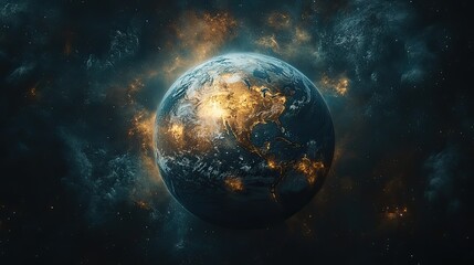 Naklejka premium Planet Earth amidst the cosmic space.