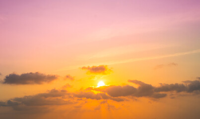 Enjoy a panoramic view of the skyline. The sun rises in the morning sky with colorful clouds. and beautiful cloud patterns In the soft light of the morning	