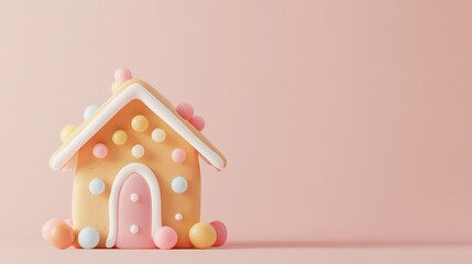 Obraz premium Retro Gingerbread House with Pastel Candies and Festive Decor in Vintage Style