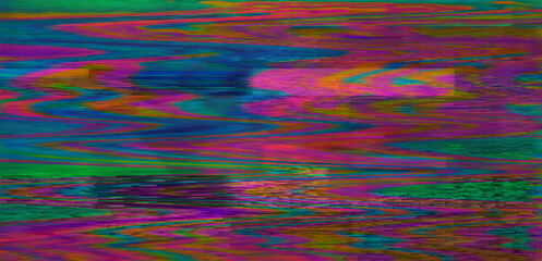 Glitchy background depicting a broken VHS screen and video decay.