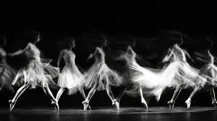 black and white long exposure photo of a group of ballet dancers with motion blur © Salander Studio