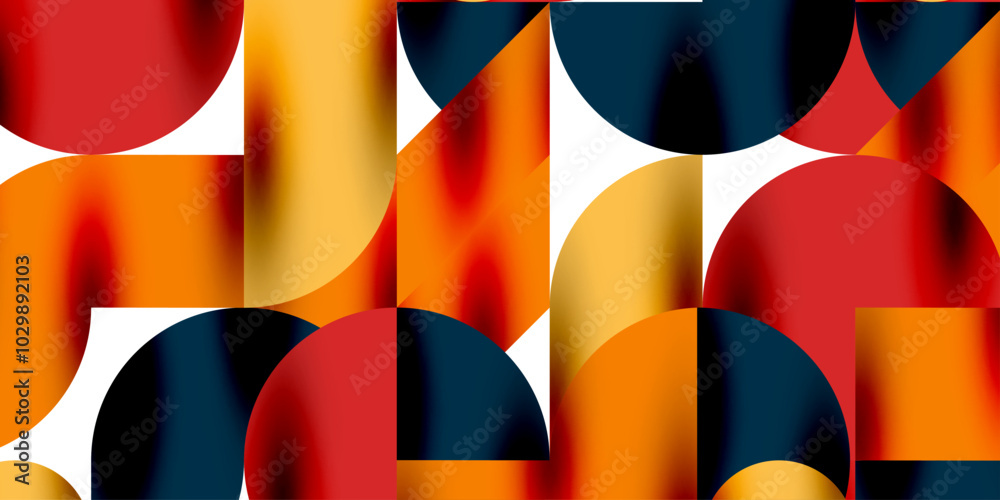 Poster Tech minimal circular shapes geometric art. Vector modern circles