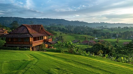 Wooden House in a Lush Landscape