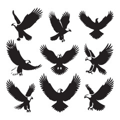 Obraz premium Set of eagle silhouette vector on white background