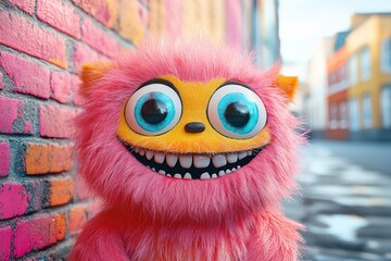 Fototapeta premium The HD wallpaper displays an amusing and cute monster face emoji with a fluffy human expression for a fun and lighthearted design.