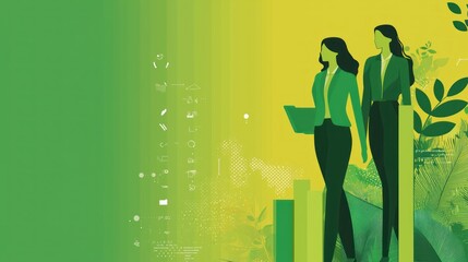 An infographic with a green background promoting gender equality in business.