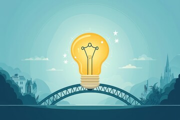 Glowing lightbulb on a bridge symbolizing innovation, connection, and new ideas bridging solutions