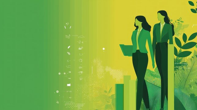 An infographic with a green background promoting gender equality in business. - Powered by Adobe