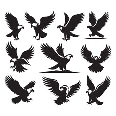 Obraz premium Set of eagle silhouette vector on white background