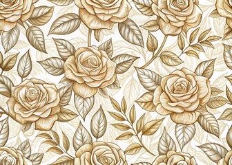 Vintage Style Seamless Pattern of Abstract Leaves and Roses in Doodle Art for Print and Holiday Ideas