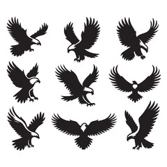 Fototapeta premium Set of eagle silhouette vector on white background