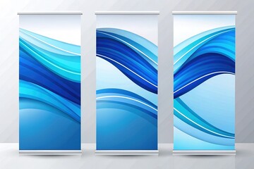 Fototapeta premium Wavy Abstract Blue Landscape Banner Template for Advertisement, Creative Design for Marketing, Modern Aesthetic, Versatile Background, Eye-catching Visuals, Trendy and Professional Look