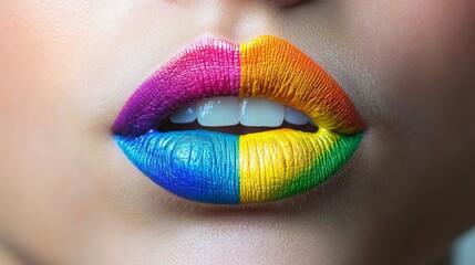 Fototapeta premium close-up of vivid multicolored artistic lips in vibrant colors