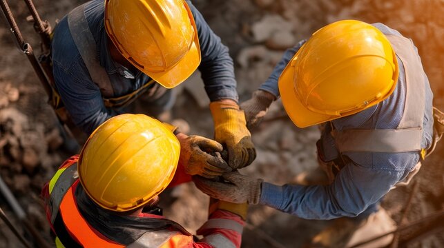 Construction Workers Teamwork High Five