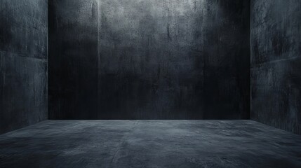 Eerie dark walls with slightly lit black concrete cement texture for spooky and atmospheric backgrounds
