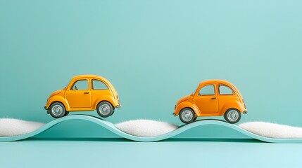 Toy Cars Colliding Mid Air on Ramps in Playful Transportation Concept