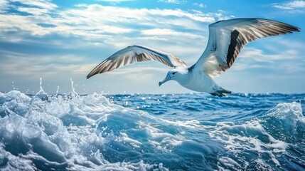 Fototapeta premium Albatross: An albatross gliding over ocean waves, with its wings stretched wide.