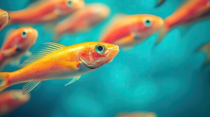 Naklejka premium Colorful fish swimming in blue water, creating a vibrant underwater scene.