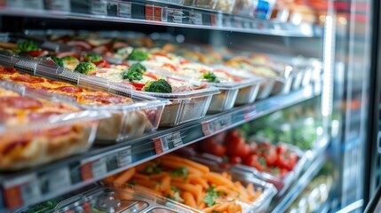 Prepared Food Displayed in a Refrigerator Case