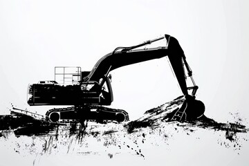 Digger silhouette against soft grey backdrop