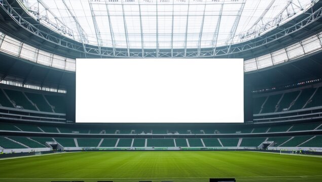 large empty white screen mockup on the soccer stadium 