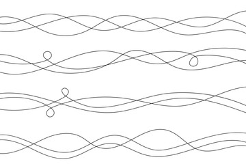 Wavy lines. Abstract vector illustration on white background. Curve flow dynamic design. Liquid music soundwaves. Scribble swirl strokes. Doodle stream art