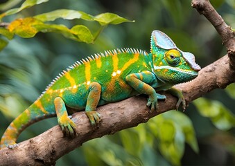 A chameleon changing its colors embodies adaptability and transformation, illustrating the concept of camouflage.
