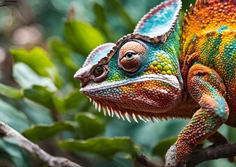A chameleon changing its colors embodies adaptability and transformation, illustrating the concept of camouflage.