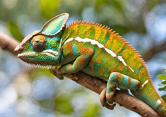 A chameleon changing its colors embodies adaptability and transformation, illustrating the concept of camouflage.