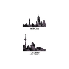 Canada cities logo and icon set. Vector graphic collection for Toronto, Ottawa. Skyline, panoramic emblems for Ontario province