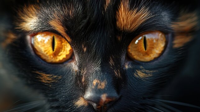 A digital wallpaper captures the intuitive gaze of a yellow-eyed cat named Feist.