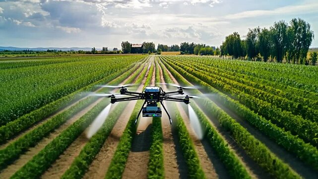 An autonomous sprayer applying herbicides selectively to crops, using camera and sensor data to target only weed-infested areas