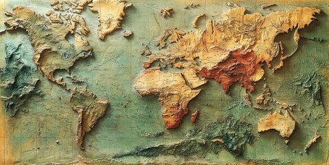 Naklejka premium A flattened physical map of Eurasia, including Europe and Asia, showcases the geography and topography of these regions.