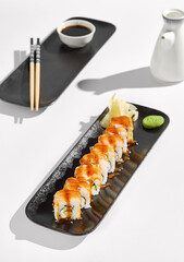 Elegant Shrimp Roll with Sweet Chili Sauce - Minimalist High-Contrast Food Photography